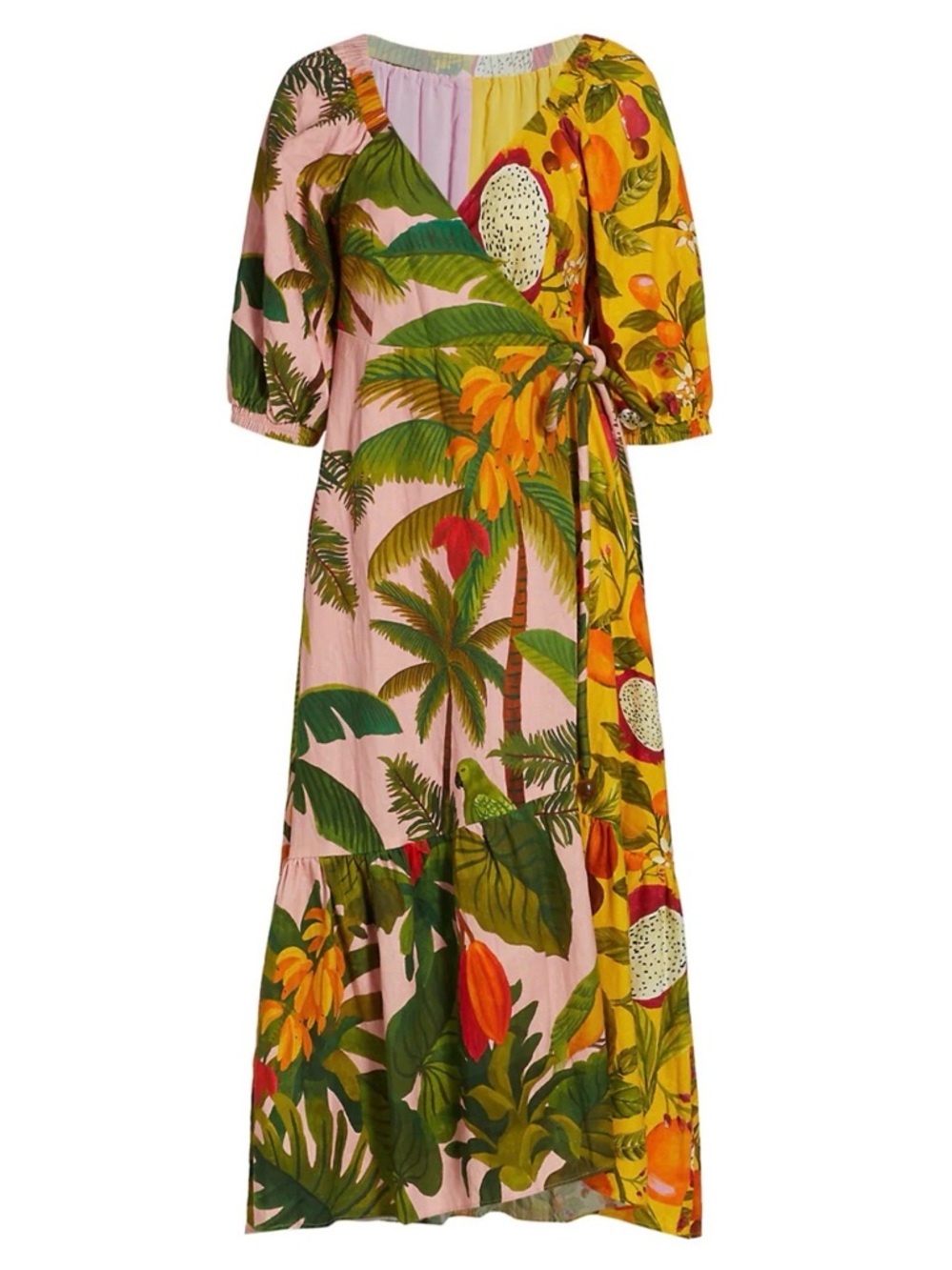FARM Rio Mixed Print Tropical Maxi Wrap Dress